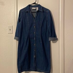 Liz Claiborne blue denim 3/4 sleeves buttoned shirt dress size 10 petite 36 “ L